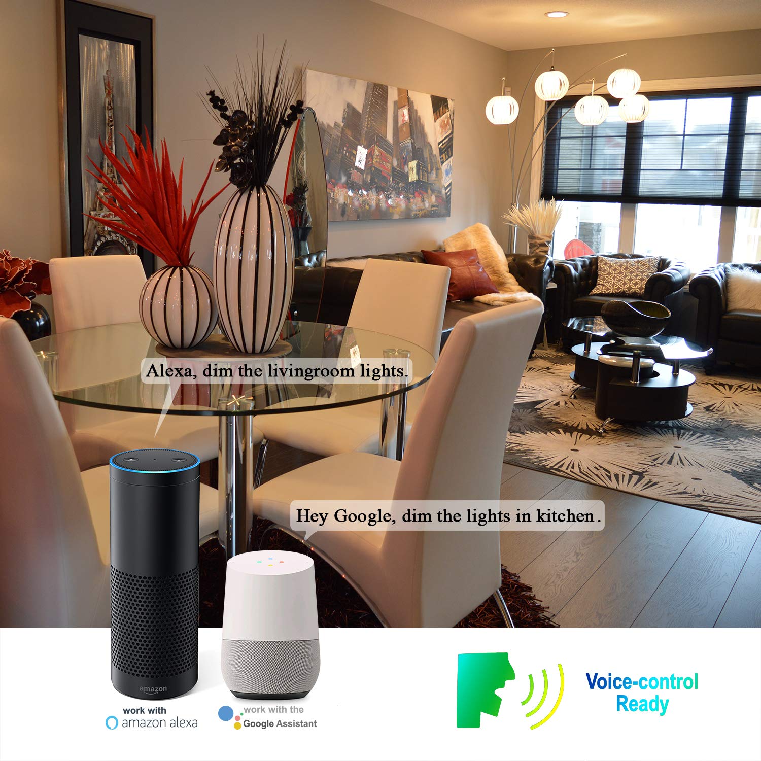 WiFi Smart Light Bulbs, Compatible with Amazon Alexa, Echo, Google Assistant and IFTTT, ENSHINE A19 60W Equivalent RGB Color Changing LED Bulb, Tunable White 2700K-6500K, No Hub Required (2 Pack)