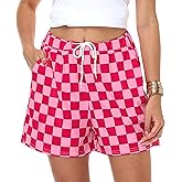 Remimi Womens Checkered Shorts Casual Elastic Waist Plaid Pajama Bottoms with Pockets