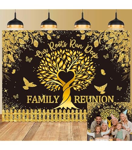 InMemory Familientreffen-Hintergrund „We Are Family“ – 2,1x1,5 M, Schwarz-gold