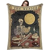 SmoothNovelty Book Lovers Gifts Throw Blanket 60 x 50 Inch Reader Blankets Christmas Book Club Horror Gifts Basket Stuffers for Women Xmas Bookworm Bookish Librarian Reading Basket(Skeleton)
