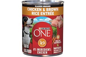 Purina ONE Wet Dog Food, Classic Ground Chicken & Brown Rice Entrée - 368 g Can (12 Pack)