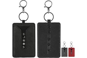 Amiss Car Key Clip, Leather Case and Key Chain Metal Accessories Fit for Tesla Model 3 and Model Y, Car Interior Exterior Accessories -Black (1 Pack)