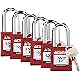 Brady Safety Lockout Padlock Sets - 6 Pack - Red - Keyed Different Safety Lockout Padlocks - 1 Key Per Lock - SDPL-RED-38ST-KD6
