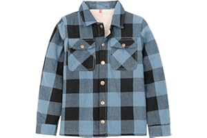 ZENTHACE Toddlers and Kids Boys Girls Sherpa Lined Snap Flannel Shirt Jacket,Cozy Plaid Shacket (Gender-Neutral)