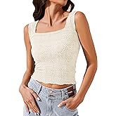 Ziesexy Womens Crop Floral Tank Top Square Neck Wide Straps Cropped Tank Tops Slim Fit Lettuce Trim Boho Summer Tops