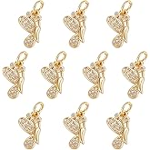 COGCHARGER 10 Pieces Butterfly Cubic Zirconia Charm Pendant Insect Charm Real 18K Gold Plated for Jewelry Necklace Earring Making Crafts