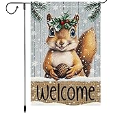 Welcome Winter Squirrel Garden Flag 12x18 inch Double-sided Suitable for Christmas Outdoor Decorations. Applicable for Garden, Balcony, Garden, and Festival Decor