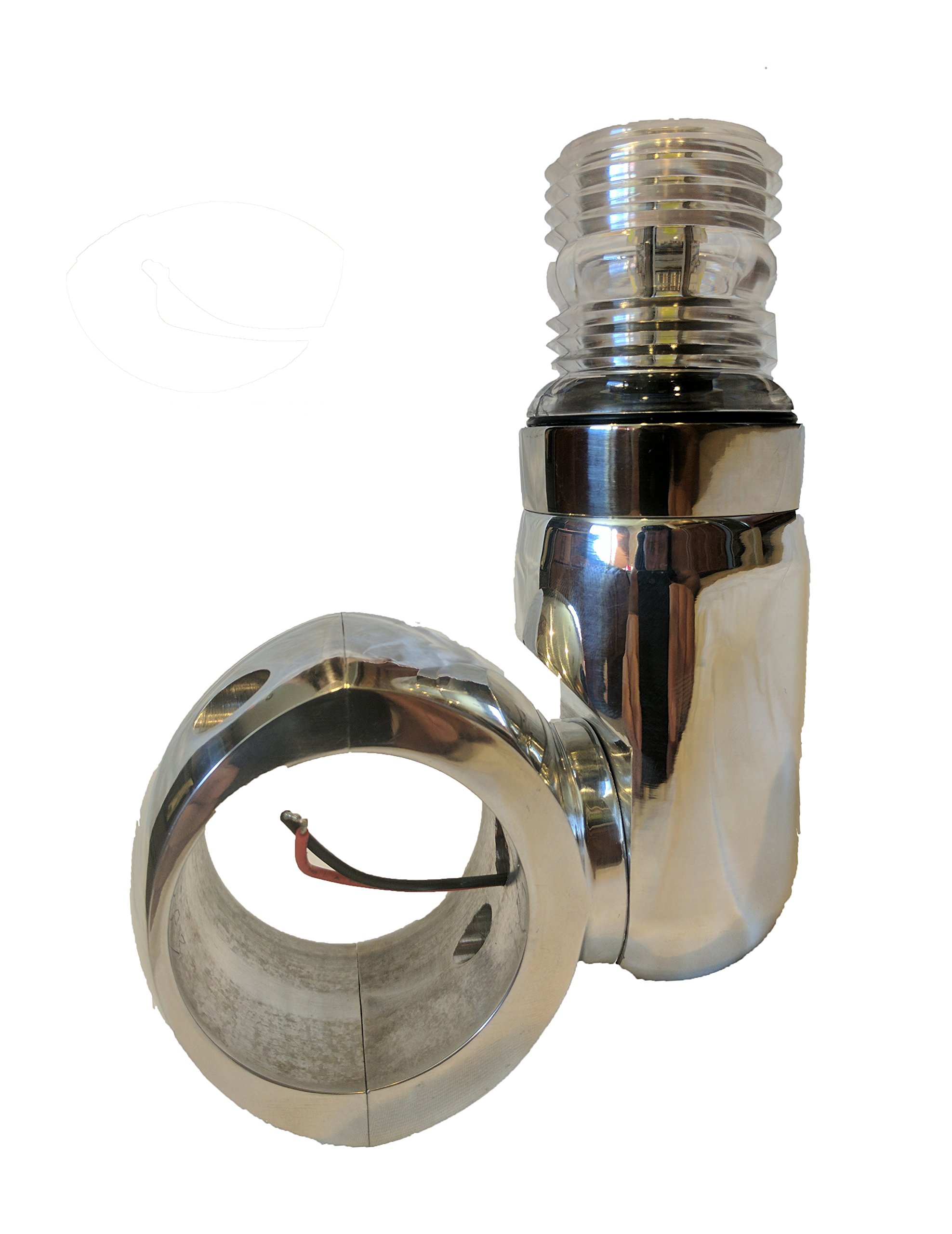 Krypt Clamp On Wakeboard Tower Navigation Light, 360 Degree Wake Board Boat Top 12V White LED Navi Light, Solid 6061 Polished Aluminum, No Drilling Required, Clamp Sizes: 1 3/4-2 1/2