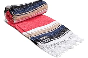 Benevolence LA Mexican Blanket, Authentic Handwoven Yoga Blanket & Outdoor Blanket, Made by Traditional Mexican Artisans, Saddle Blanket, Beach Blanket, Picnic Blanket, & Car Blanket 75 x 52 - Coral
