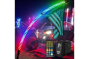 SUZCO 1PC 4FT Heavy-Duty LED Chasings Spiral Whip Lights with IR, Pure White 6000K Dancing Whip Light with Turn Signal/Brake/Warning/Reverse Light Fit for ATV UTV Truck