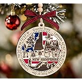 BurkeDesign New Hampshire State Wooden Ornament - States Christmas Ornaments - Nh State - Moving to New Hampshire Gift - First Christmas to Nh - 2 Layer Ornament Wooden 4Inch