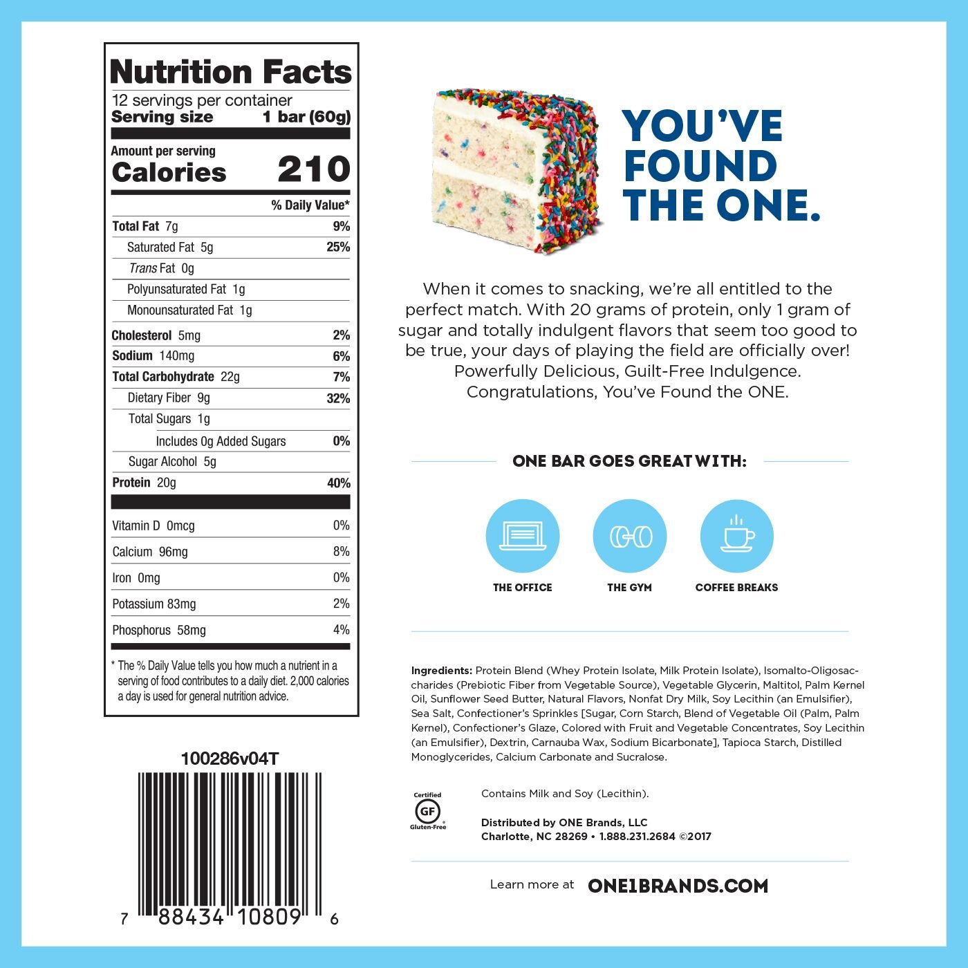 ONE Protein Bar, Birthday Cake, 2.12 oz. (12 Pack), GlutenFree Protein