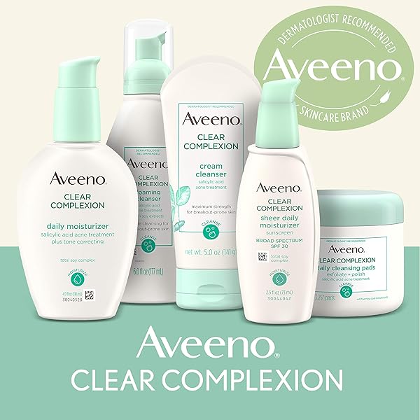 AVEENO CLEAR COMPLEXION FOAMING OIL-FREE FACIAL CLEANSER WITH SOY EXTRACT & 0.5% SALICYLIC ACID, ACNE TREATMENT FACE WASH FOR ACNE-PRONE SKIN, SULFATE-FREE & HYPOALLERGENIC, 6 FL. OZ