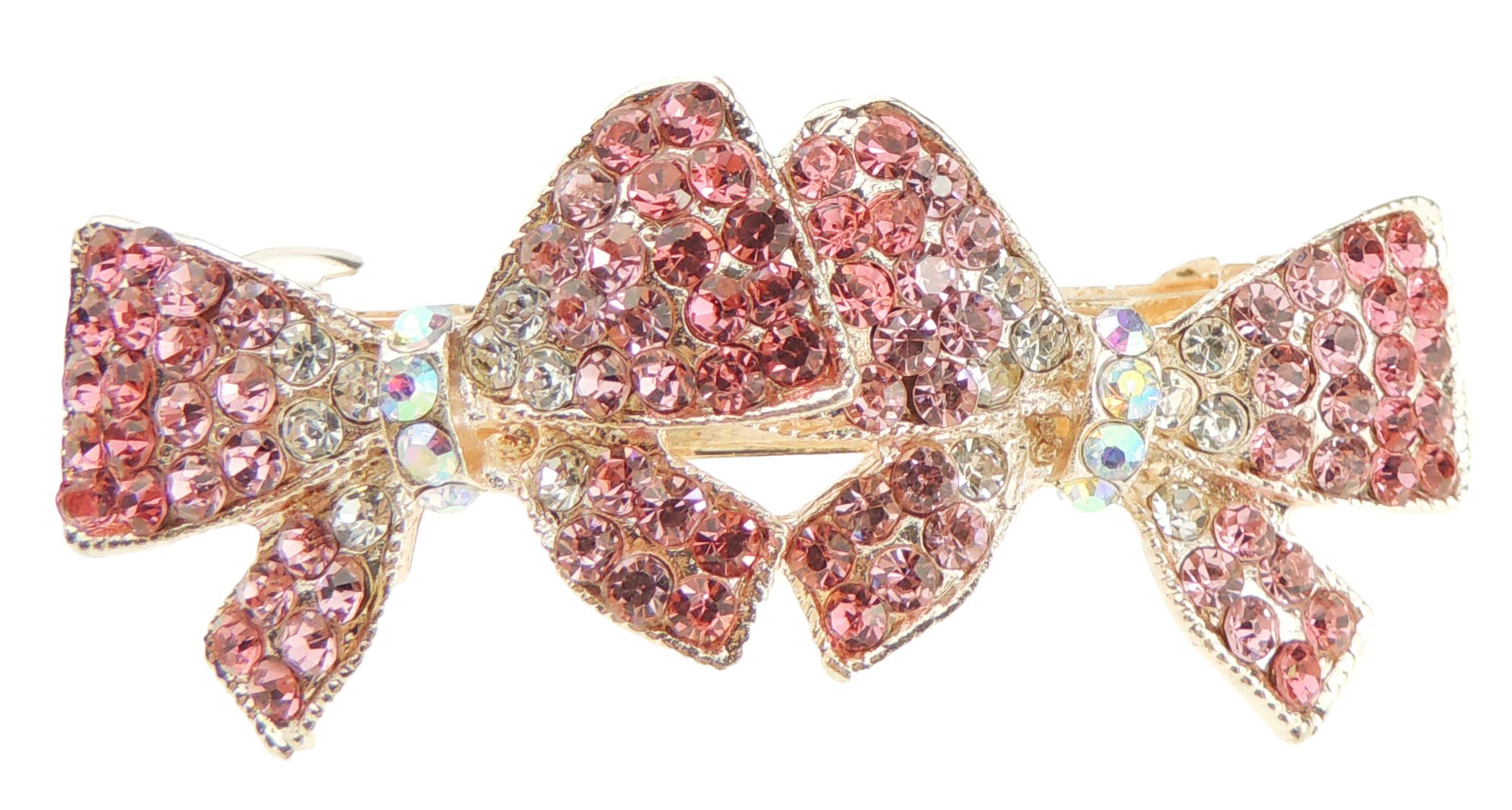 Sparkly Womens Girls Crystal Rhinestone Diamante Wedding Bridal Party Evening Ponytail Fine Hair Accessories Occasion Barrette Hairpin Grip French Metal Spring Clip Butterfly Gold Tone (Pink)