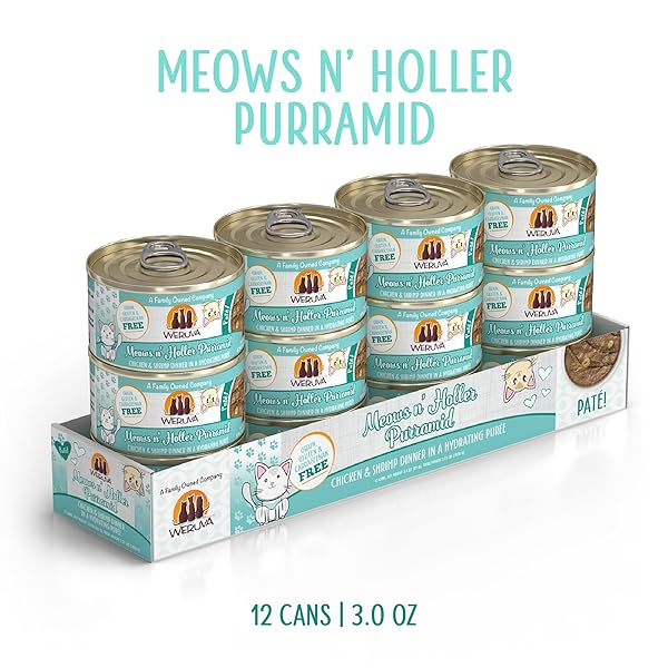 WERUVA WET CAT FOOD, MEOWS N HOLLER PURRAMID WITH CHICKEN AND SHRIMP PATE, 3OZ CAN, PACK OF 12