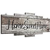 Jetec Home Sweet Home Sign, Rustic Wood Room Wall Decor, Farmhouse Plaque Wall Hanging Wooden Sign for Bedroom, Living Room, Wedding Decor(Gray)