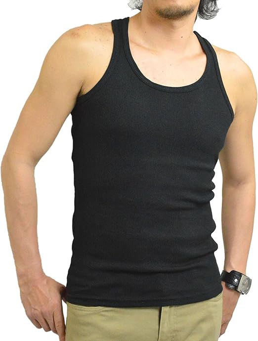Amazon グレコタンクトップ メンズ リブ タイトフィット 無地 ２０色