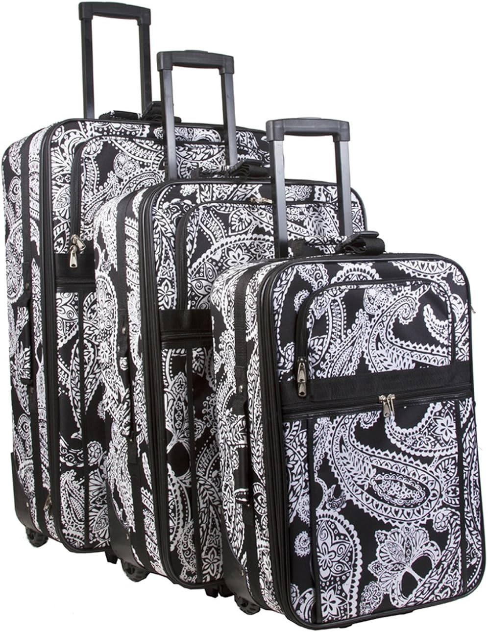 3 Piece Luggage Set Paisley Print Black (Black) Luggage Sets