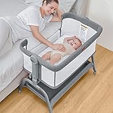 BabyBond Baby Bassinet, 3 in 1 Bassinet Bedside Sleeper with Washable Soft Mattress and Sheet, 6 Height Adjustable Bedside Crib, 4-Sided Mesh Bedside Bassinet for Baby