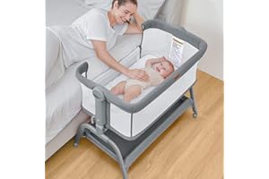 BabyBond Baby Bassinet, 3 in 1 Bassinet Bedside Sleeper with Washable Soft Mattress and Sheet, 6 Height Adjustable Bedside Crib, 4-Sided Mesh Bedside Bassinet for Baby