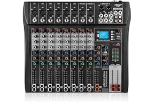 KASCHUN Professional Audio mixer, 8 channel mixer sound Board mixer DJ Mixing，Equipped with 48V phantom power USB recording Bluetooth MP3 player, studio audio mixer suitable for DJ studio streaming recording