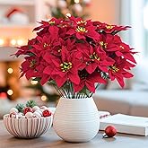 Alupssuc 8 Pack 7 Heads 17in Poinsettia Christmas Flowers Artificial Velvet Fake Poinsettia Bouquet, Indoor & Outdoor Christmas Tree Decorations for Vase Table Porch Garden Decor, Red