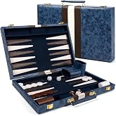 ropoda 15in Backgammon Sets for Adults and Kid, Classic Board Strategy Game | Blue, Portable &amp; Travel Backgammon Set with Leather Travel Case, Home Board Game, Classic Tabletop Game for Kids &amp; Adults