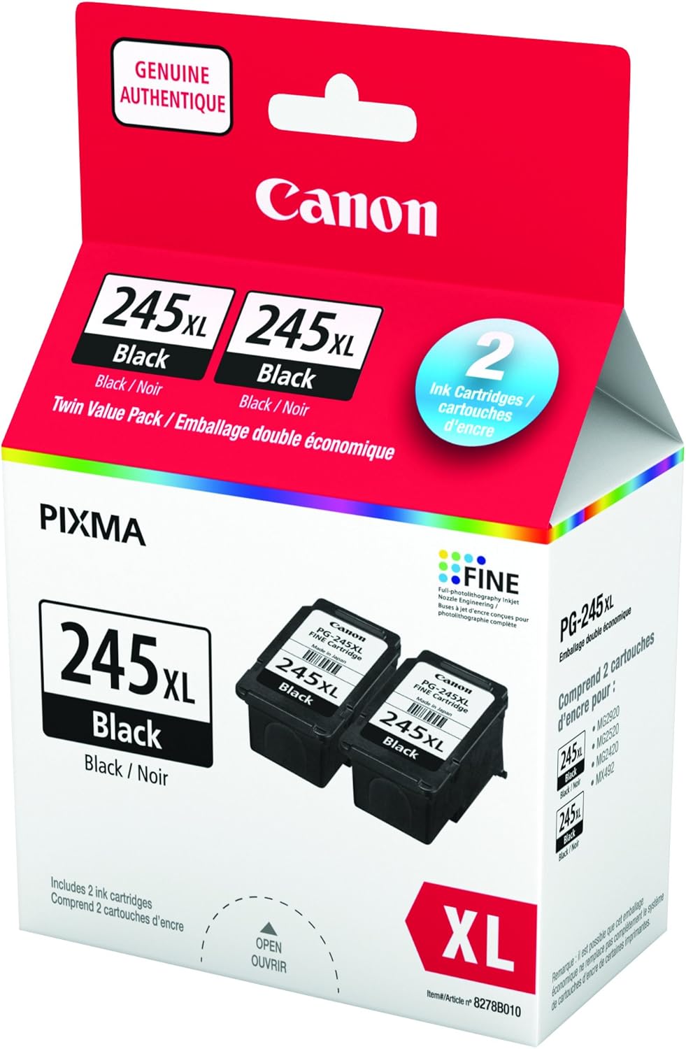 Genuine Canon PG245XL HIGH Yield TWIN Ink Cartridge Value Pack, Black