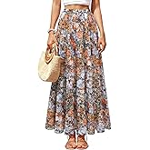 Yewanka Women's Chiffon Pleated Maxi Skirt Elastic High Waisted Boho A-Line Fall Flowy White Long Skirts with Lining