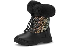 K KomForme Girls Glitter Snow Boots Kids Bungee Lacing Warm Faux Fur-Lined Anti-Slip Outdoor Winter Shoes Toddler/Little Kid/Big Kid