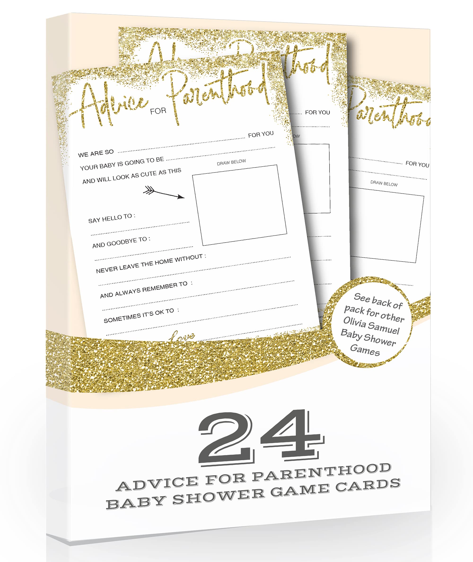 Olivia Samuel 24 x Baby Advice Cards - Baby Shower Game from (Gold Glitter Effect)