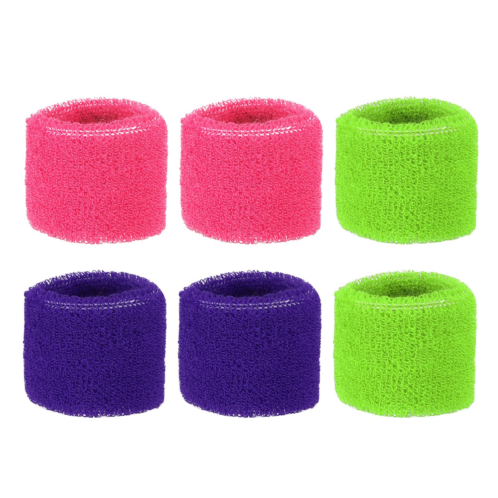 PATIKIL Sports Wristbands 8x5cm, 6 Pcs Wrist Sweatband Absorbent Cotton Terry Cloth Wrist Bands for Competitions Tennis Basketball Working Out Athletic Running, Rose Red Green Purple