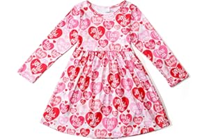 DALITA BOUTIQUE Toddler Girls Valentine's Day Twirl Dress Love and Heart Long Sleeve Dresses