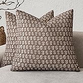 Foindtower Set of 2 Decorative Neutral Floral Print Throw Pillow Covers Vintage Accent Farmhouse Cushion Covers Boho Home Decor for Sofa Chair Couch Bedroom Living Room,18×18 Inch,Brown