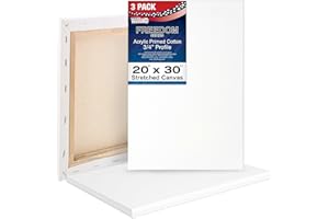 U.S. Art Supply 20 x 30 inch Stretched Canvas 12-Ounce Triple Primed, 3-Pack - Professional Artist Quality White Blank 3/4" Profile, 100% Cotton, Heavy-Weight Gesso - Acrylic Pouring, Oil Painting