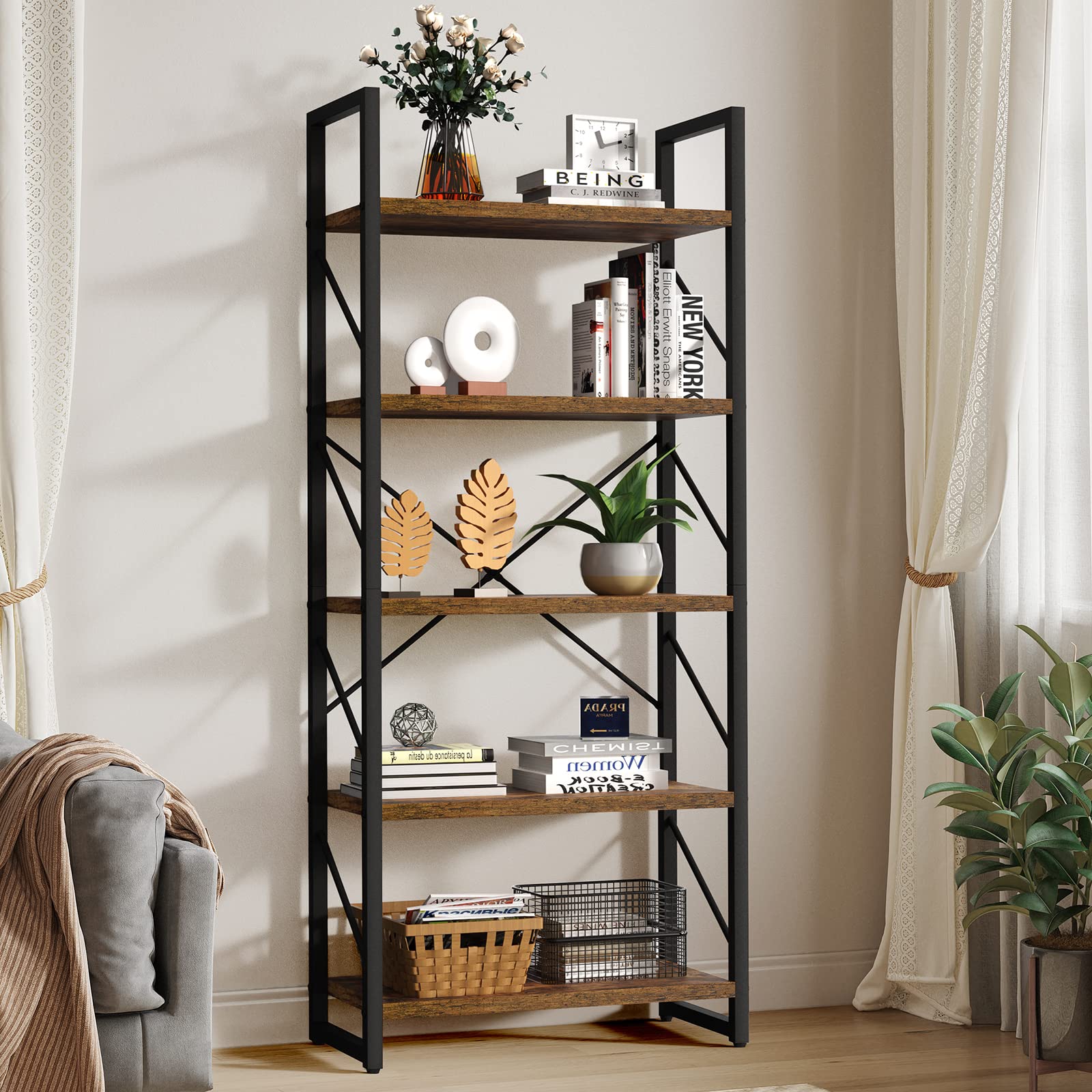 YITAHOME 5 Tiers Bookshelf, Artsy Modern