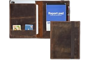 CataPurus Top Grain Leather 11" Padfolio for Men & Women, Handmade Vintage Design, Multi-Functional Business Portfolio Organi