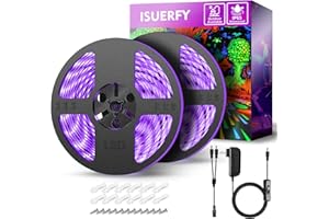 ISUERFY IP65 Waterproof LED Black Light Strip Kit 40ft/12M 720 LEDs, 12V Flexible Blacklight Fixtures, 385-400nm, Black Light LED Strips for Glow Party Body Paint Outdoor Indoor Decor Birthday Party Halloween