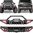 OEDRO Front and Rear Bumper Compatible with 2007-2018 Jeep Wrangler JK & Unlimited JKU (2/4 Doors), Rock Crawler Off Road Full Width Bumper w/Winch Plate Mounting & D-Rings & Hitch Receiver