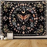 Aipon Yellow Butterfly Moon Flower Tapestry Botanical Floral Plant Boho Tapestry for Bedroom Aesthetic Vintage Tapestries Wall Hanging for Living Room Dorm (44.00'' × 60.00'', Yellow)