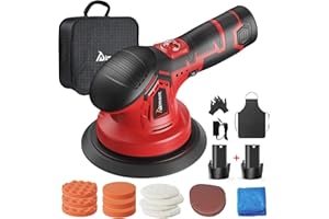 Aiment Cordless Car Buffer Polisher - with 2pcs Batteries and Polishing Pads, 6 Inch Car Polisher for Car Detailing with 6 Variable Speed, 2500-5000RPM Brushless Polisher for Waxing Paint Correction