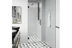 DANMEI WYING Bathroom Frameless Shower Door 24" W*72" H, 5/16"(8mm) Clear Tempered Glass Hinged Shower Door with Seal Strip and Handle, Matte Black Clamps