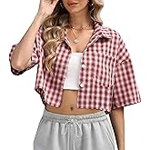 Dookttker Womens Cropped Plaid Shirt Short Sleeve Lightweight Blouse Button Down Top Summer Clothes Fashion Outfits