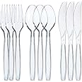 Prestee 300-Piece Plastic Cutlery Set - 100 Each of Clear Plastic Forks, Knives, Spoons - Heavy Duty Silverware for Parties - Disposable Utensils for Weddings and Buffets