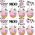 24 PCS Cow Cupcake Toppers Glitter Farm Animals Moo Cupcake Picks Cow Theme Baby Shower Kids Birthday Party Cake Decorations Supplies
