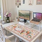 HAOCOO Pink Floral Desk Matt for Desktop, Waterproof Cute Desk Pad Mat, Cute Keyboard Mat, Non-Slip Mouse Pad with Stitched Edges, Computer Mat for Desktop