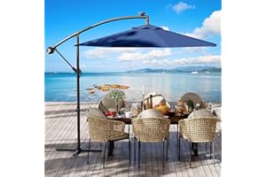 HarmonyHealth 10FT Cantilever Patio Umbrella with Cross Base, Outdoor Offset Market Umbrella with Infinite Tilt and Crank Lift, Outside Umbrellas for Backyard Lawn Garden and Pool