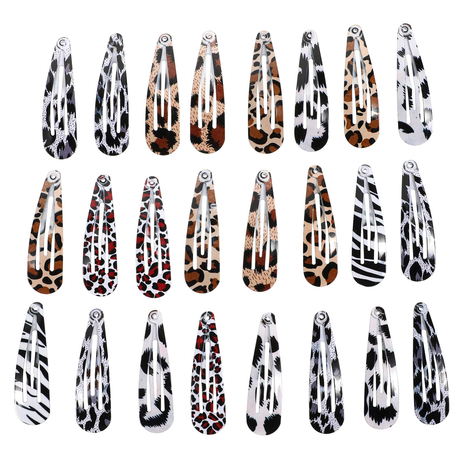 FRCOLOR 24pcs Snap Hair Clips Leopard Animal Print No Slip Metal Geometric Snap Barrettes BB Hairpins Side Clip Hair Accessories for Women Girls Hair Styling