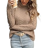 BreathSunny Womens Cute Turtleneck Cable Knit Sweater Cropped Spring 2026 Long Sleeve Pullover Sweaters Tops