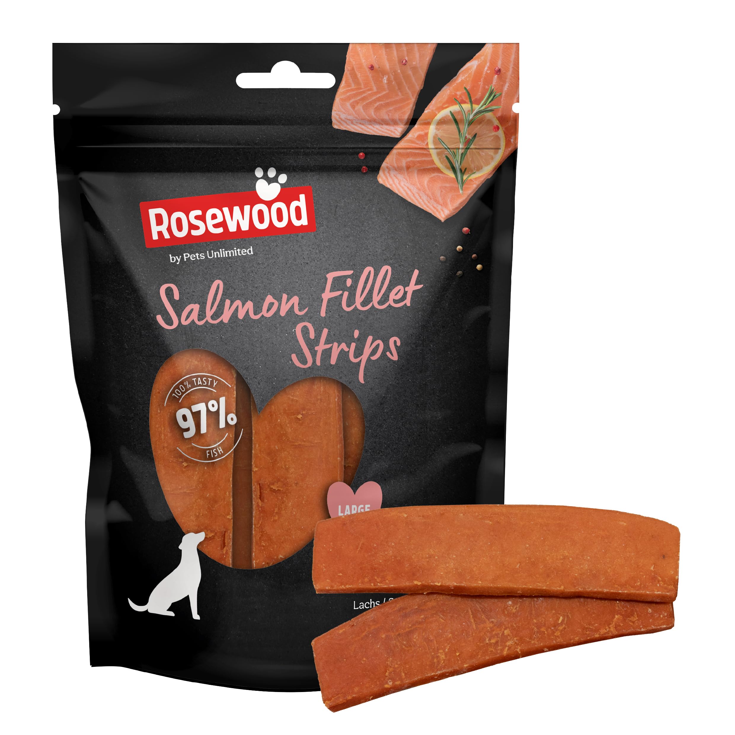 Rosewood Salmon Fillet Strips for Dogs - Made with Real Meat, Grain Free Chews, High Protein Dog Treats, By Pets Unlimited (150g)